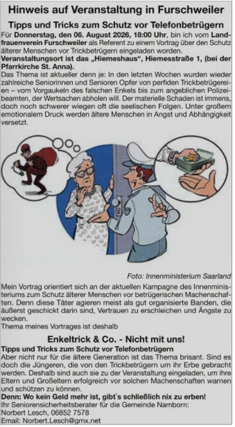 Vortrag Trickbetr&uuml;ger Furschweiler