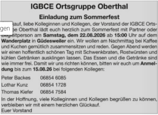 IGBCE Oberthal Sommerfest