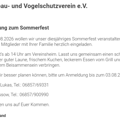 Sommerfest Obstbau und Vogelschutzverein Hirstein