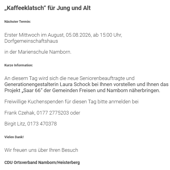 Kaffeeklatsch f&uuml;r Jung und Alt