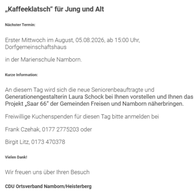 Kaffeeklatsch f&uuml;r Jung und Alt
