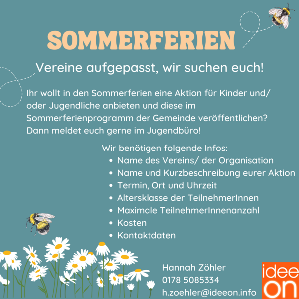 Sommerferienprogramm 2024 - Aufruf Vereine